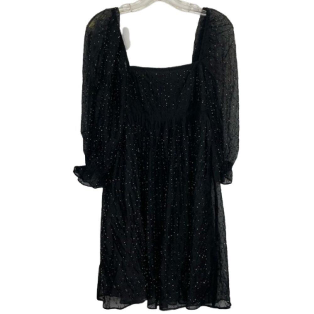 Storia black beaded mini baby doll dress size Small